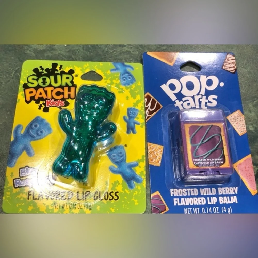 2pk Sour Patch kids blue raspberry & Poptarts frosted wild berry scented lipbalm